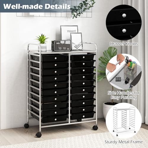 Rolling Cart with 20 Drawers, Utility Cart with Removable Storage Drawers, Lockable Wheels, Art Cart for Home Office Living Room Art Supplies Crafts Paper Scrapbook