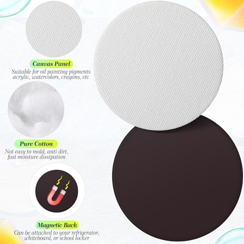 Nezyo 75 Pieces Magnetic Painting Canvas Panel Mini Canvas Boards Round Mini Canvases Mini Tile Art for Painting Magnetic Fridge Locker Art Paints Crafts DIY Kit (4 Inch)