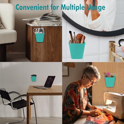 Wall Caddy Pen Holders, 6 Pack Large Pencil Cups Organizer for Marker / Remote / Crayon / White Board Accessories, with Adhesive Stickers, Office Home Craft Class Kids Room Art Organization (Green)