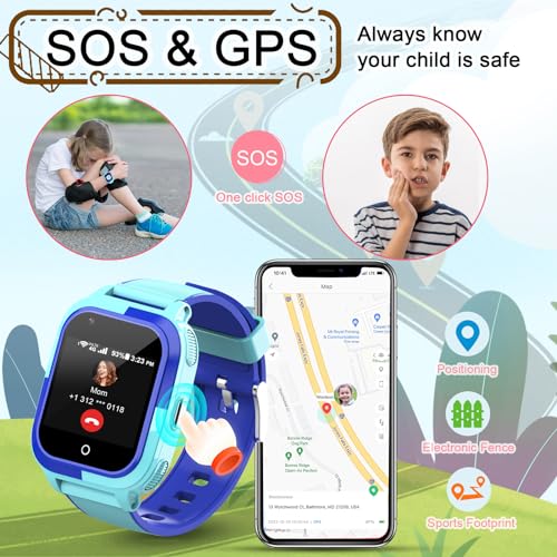 wonlex Smart Watches for Boys Aged 3-12 with Whatsapp Calling, 4G Kids Smartwatches GPS Tracker Message SOS Camera and Pedometer Children (Blue)