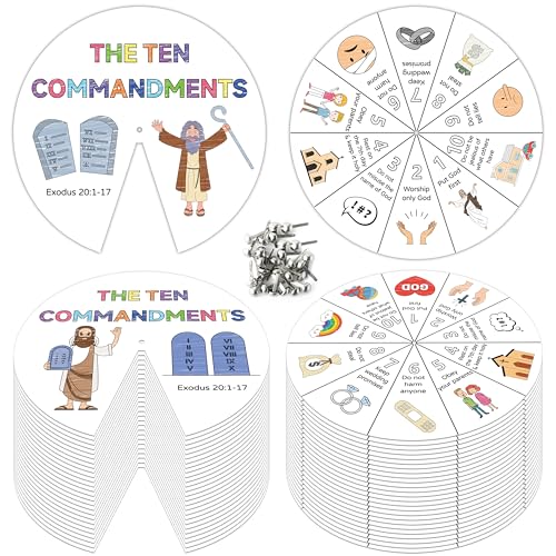 COcnny Ten Commandments Coloring Craft - 48 Sets Color Your Own Religious Art Wheel Kit for Kids, 10 Commandments DIY Craft Art Cards for Sunday School Christian Home Classroom Activities VBS Supplies