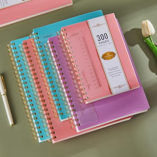 NIRMIRO Large Spiral Notebook, 8.3'' X 11'' Hardcover Bullet Lined Journal Note Book for Women School Work Travel, PVC Cover Diary Notepad, 300 Pages, 100GSM Thick Paper, Blue