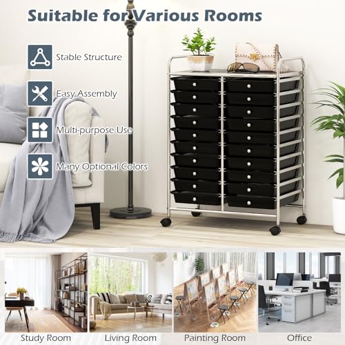 Rolling Cart with 20 Drawers, Utility Cart with Removable Storage Drawers, Lockable Wheels, Art Cart for Home Office Living Room Art Supplies Crafts Paper Scrapbook