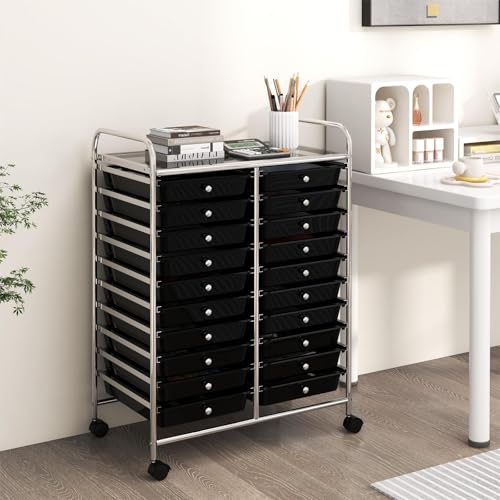 Rolling Cart with 20 Drawers, Utility Cart with Removable Storage Drawers, Lockable Wheels, Art Cart for Home Office Living Room Art Supplies Crafts Paper Scrapbook