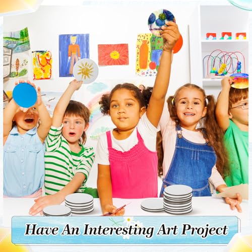 Nezyo 75 Pieces Magnetic Painting Canvas Panel Mini Canvas Boards Round Mini Canvases Mini Tile Art for Painting Magnetic Fridge Locker Art Paints Crafts DIY Kit (4 Inch)