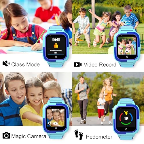 wonlex Smart Watches for Boys Aged 3-12 with Whatsapp Calling, 4G Kids Smartwatches GPS Tracker Message SOS Camera and Pedometer Children (Blue)