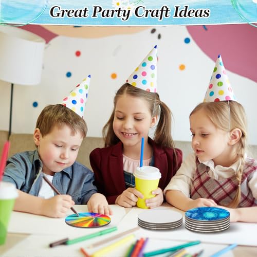 Nezyo 75 Pieces Magnetic Painting Canvas Panel Mini Canvas Boards Round Mini Canvases Mini Tile Art for Painting Magnetic Fridge Locker Art Paints Crafts DIY Kit (4 Inch)