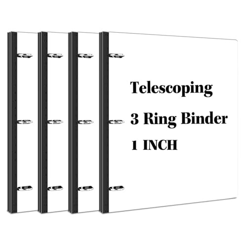 JISUSU 1INCH Telescoping 3 Ring Binder - 4PCS, Portable Plastic Binder with Telescoping Spine, 3 Ring Binder with Foldable Front Cover Holds 8.5" x 11" Paper for School,Office and Homes-White