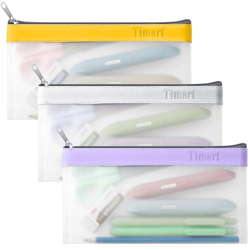 Clear Pencil Pouch-3 Pack, Clear Pencil Case, Clear Pencil Bag with Zipper for Kids, Clear Makeup Pouch, Kids Pencil Pouch for Office School Supplies Makeup Travel Accessories