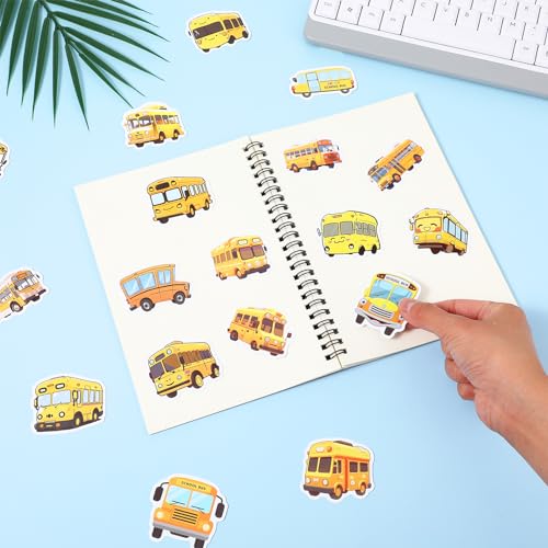 100PCS School Bus Stickers Waterproof Yellow School Bus Decorations, Cute Cartoon Transportation Decals for Kids' Laptops Bottles Notebooks and School Classroom Students DIY Art Decor Crafts(Yellow)