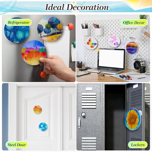 Nezyo 75 Pieces Magnetic Painting Canvas Panel Mini Canvas Boards Round Mini Canvases Mini Tile Art for Painting Magnetic Fridge Locker Art Paints Crafts DIY Kit (4 Inch)