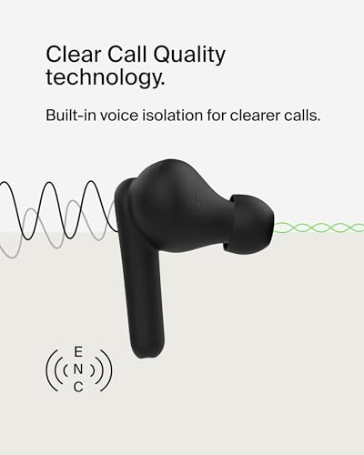 Belkin SoundForm Rhythm True Wireless Earbuds with Built-in Microphone, USB-C Fast Charging, 28H Battery Life, IPX5 Water Resistance - Bluetooth Earbuds for iPhone, iPad, Galaxy, Pixel, & More - Black