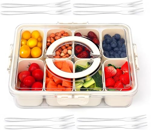 Snackle Box, 8 Compartment Square Food Storage Container with Lid and Handle, Food Storage Lunch Organizer, snack box, chips, cookies, candy variety pack