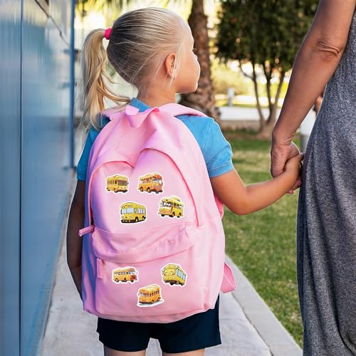 100PCS School Bus Stickers Waterproof Yellow School Bus Decorations, Cute Cartoon Transportation Decals for Kids' Laptops Bottles Notebooks and School Classroom Students DIY Art Decor Crafts(Yellow)