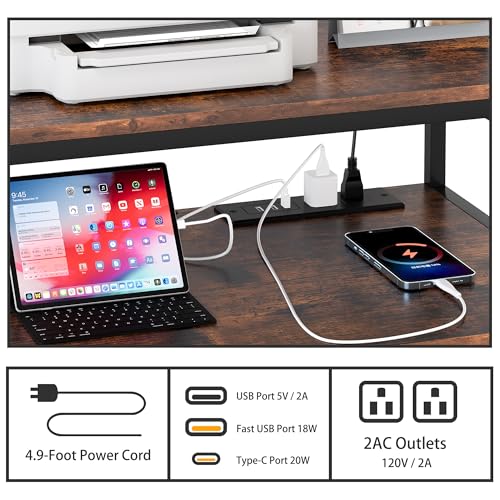 superbpag Printer Stand, 4 Tier Printer Table with Power Outlets and USB Charging Port, Adjustable Storage Shelf for Printer Scanner Fax CPU Shredder Use, 21.7" W x 15.7" D x 26.5" H, Rustic Brown