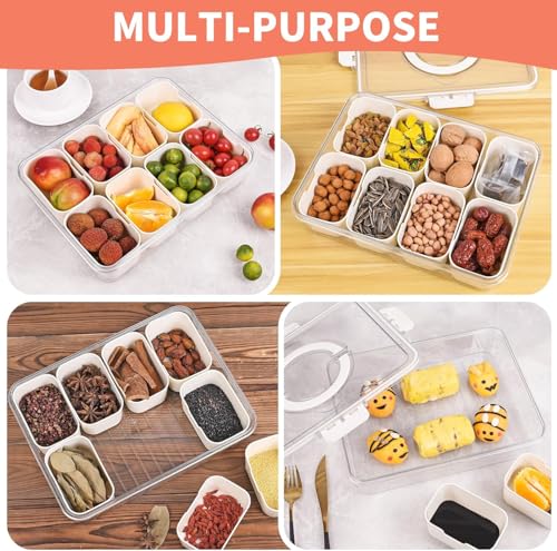 Snackle Box, 8 Compartment Square Food Storage Container with Lid and Handle, Food Storage Lunch Organizer, snack box, chips, cookies, candy variety pack