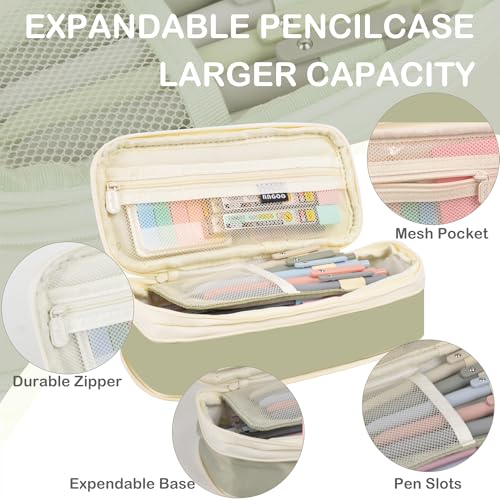 Back to School Aesthetic Supplies - 57Pcs Aesthetic Cute School Essentials - Big Capacity Pen Case & 12 Pastel Highlighters & 5 Ink Gel Pens & 6 Pencils & Eraser Holder, for College Nursing School