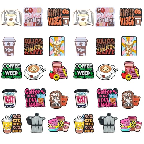 JNWHY Silicone Focal Beads for Pens Bulk Keychain Making Kit Colorful Focals with Characters Pattern DIY Gift Art Craft (Coffee Theme)