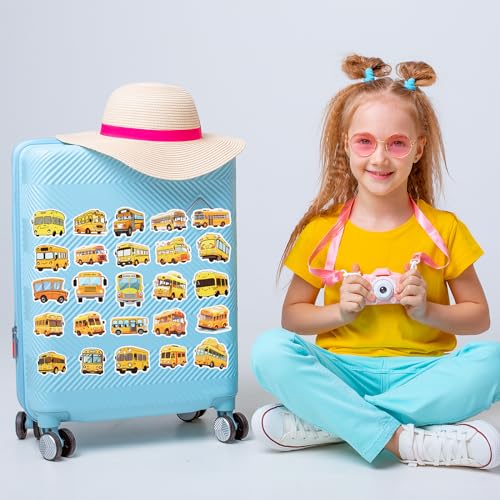 100PCS School Bus Stickers Waterproof Yellow School Bus Decorations, Cute Cartoon Transportation Decals for Kids' Laptops Bottles Notebooks and School Classroom Students DIY Art Decor Crafts(Yellow)