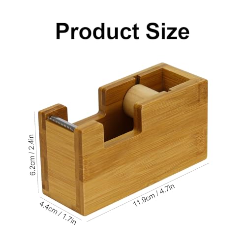 Multibey Natural Eco-Friendly Bamboo Wooden 1 Inch Core Desktop Adhesive Tape Dispenser Cutter with Tape Office School Gift Idea (Bamboo)