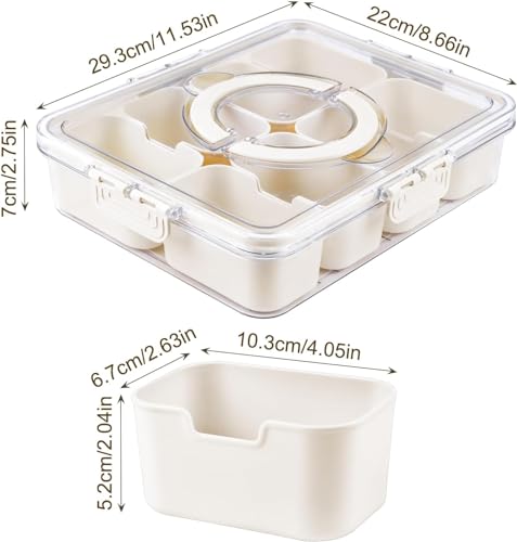 Snackle Box, 8 Compartment Square Food Storage Container with Lid and Handle, Food Storage Lunch Organizer, snack box, chips, cookies, candy variety pack