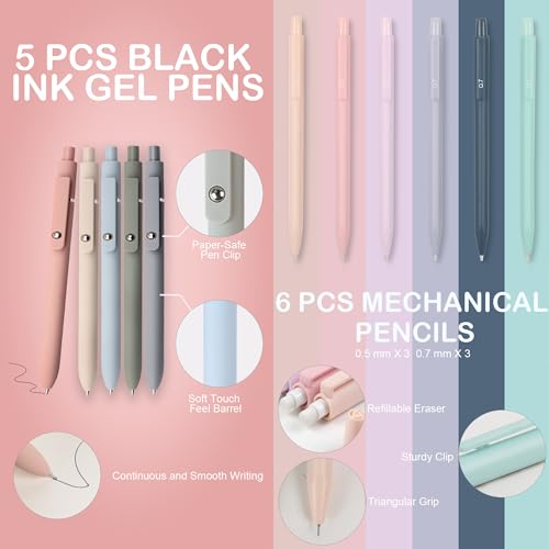 Back to School Aesthetic Supplies - 57Pcs Aesthetic Cute School Essentials - Big Capacity Pen Case & 12 Pastel Highlighters & 5 Ink Gel Pens & 6 Pencils & Eraser Holder, for College Nursing School