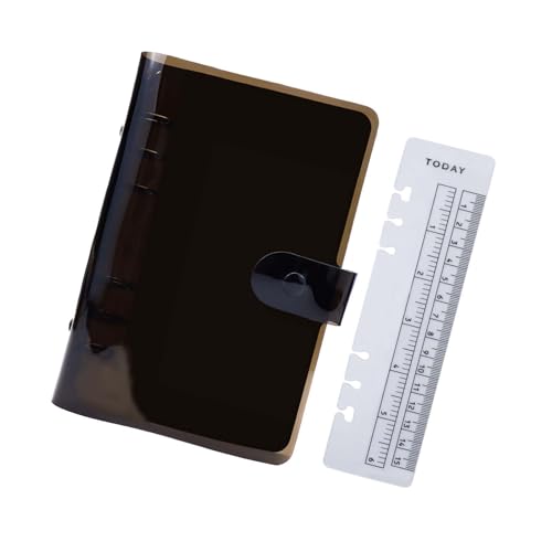 A6 Binder Cover Personal 6 Ring Binder Black Soft PVC Planner Protector with Snap Button Closure Loose Leaf Folder