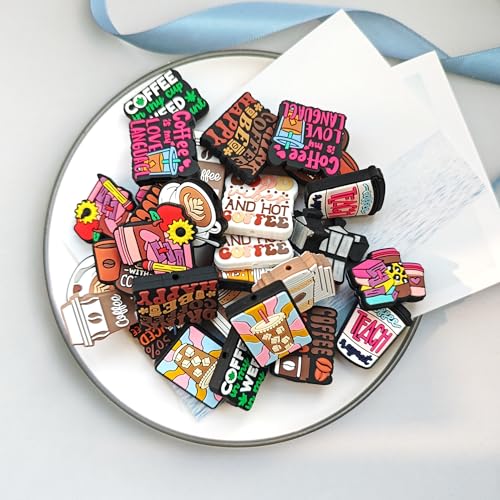 JNWHY Silicone Focal Beads for Pens Bulk Keychain Making Kit Colorful Focals with Characters Pattern DIY Gift Art Craft (Coffee Theme)