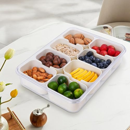 Snackle Box, 8 Compartment Square Food Storage Container with Lid and Handle, Food Storage Lunch Organizer, snack box, chips, cookies, candy variety pack