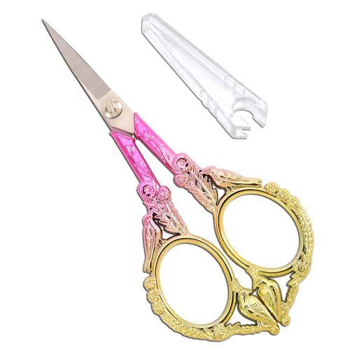 YOUGUOM Sewing Embroidery Scissors – Small Precision Detail Scissor for Craft, Artwork, Needlework Yarn, Handicraft DIY Tool, Thread Snips, 4.6in Pink Cute Bird Shears