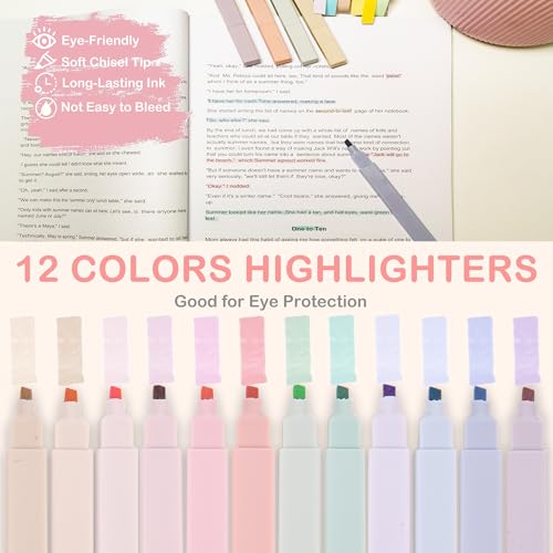 Back to School Aesthetic Supplies - 57Pcs Aesthetic Cute School Essentials - Big Capacity Pen Case & 12 Pastel Highlighters & 5 Ink Gel Pens & 6 Pencils & Eraser Holder, for College Nursing School