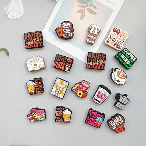 JNWHY Silicone Focal Beads for Pens Bulk Keychain Making Kit Colorful Focals with Characters Pattern DIY Gift Art Craft (Coffee Theme)