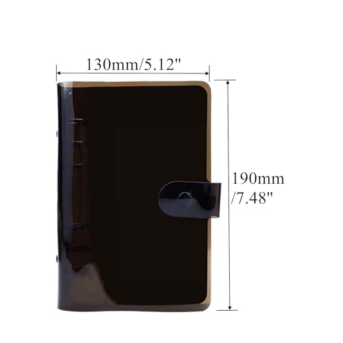 A6 Binder Cover Personal 6 Ring Binder Black Soft PVC Planner Protector with Snap Button Closure Loose Leaf Folder