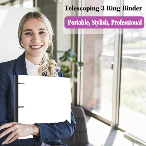 JISUSU 1INCH Telescoping 3 Ring Binder - 4PCS, Portable Plastic Binder with Telescoping Spine, 3 Ring Binder with Foldable Front Cover Holds 8.5" x 11" Paper for School,Office and Homes-White