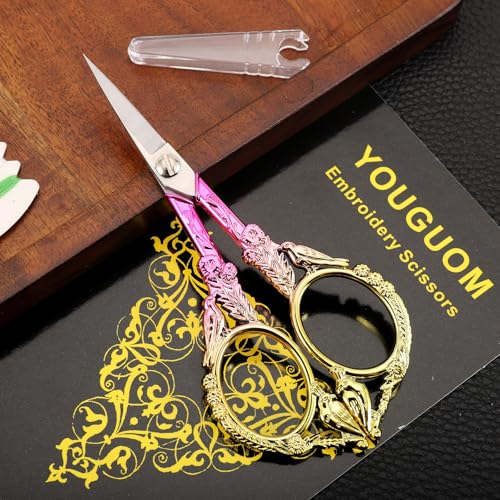 YOUGUOM Sewing Embroidery Scissors – Small Precision Detail Scissor for Craft, Artwork, Needlework Yarn, Handicraft DIY Tool, Thread Snips, 4.6in Pink Cute Bird Shears