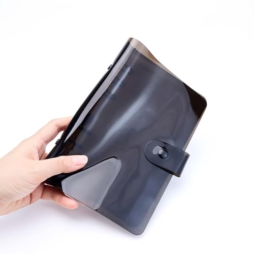 A6 Binder Cover Personal 6 Ring Binder Black Soft PVC Planner Protector with Snap Button Closure Loose Leaf Folder