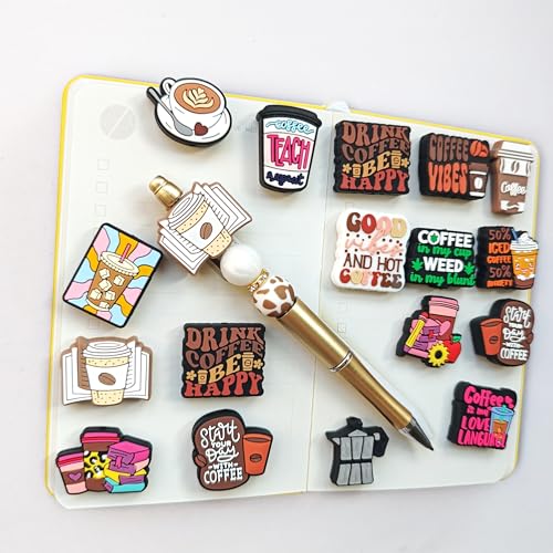 JNWHY Silicone Focal Beads for Pens Bulk Keychain Making Kit Colorful Focals with Characters Pattern DIY Gift Art Craft (Coffee Theme)