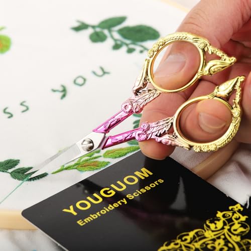 YOUGUOM Sewing Embroidery Scissors – Small Precision Detail Scissor for Craft, Artwork, Needlework Yarn, Handicraft DIY Tool, Thread Snips, 4.6in Pink Cute Bird Shears