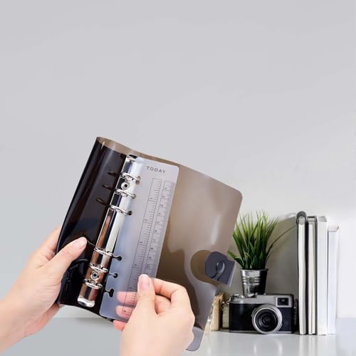 A6 Binder Cover Personal 6 Ring Binder Black Soft PVC Planner Protector with Snap Button Closure Loose Leaf Folder