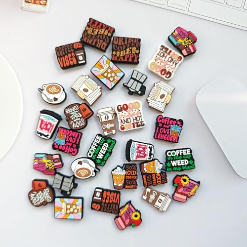 JNWHY Silicone Focal Beads for Pens Bulk Keychain Making Kit Colorful Focals with Characters Pattern DIY Gift Art Craft (Coffee Theme)