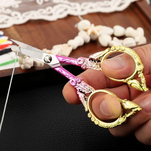 YOUGUOM Sewing Embroidery Scissors – Small Precision Detail Scissor for Craft, Artwork, Needlework Yarn, Handicraft DIY Tool, Thread Snips, 4.6in Pink Cute Bird Shears