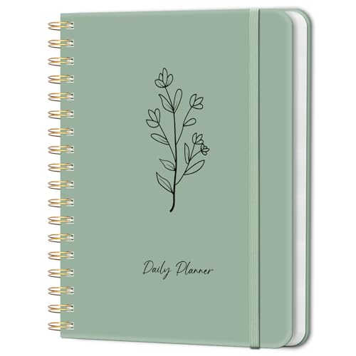 Undated Daily Planner With Hourly Schedule, To Do List Spiral Notebook, Easily Organize Your Work Tasks And Appointments, Perfect School Or Office Supplies For Organizing & Planning, 7.5"x10", Green
