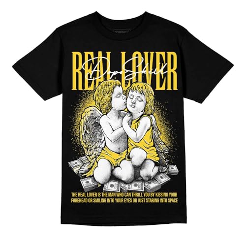 DopeSkill Graphic Tee Black Yellow Thunder AJ4 Streetwear Hip Hop Men's T-Shirt Sneaker Colour Matching Shirts Real Lover (Black - XL)