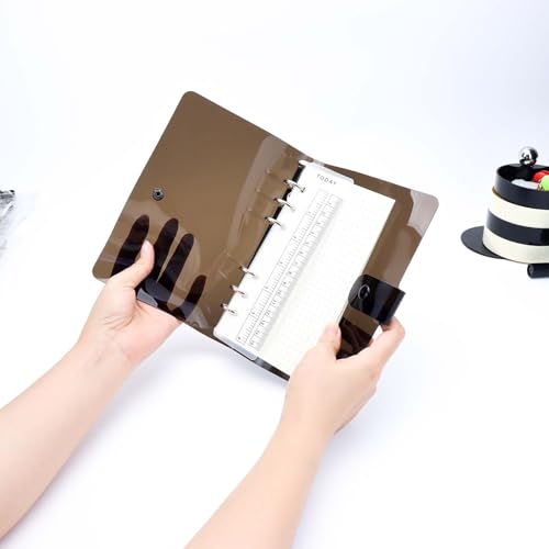 A6 Binder Cover Personal 6 Ring Binder Black Soft PVC Planner Protector with Snap Button Closure Loose Leaf Folder