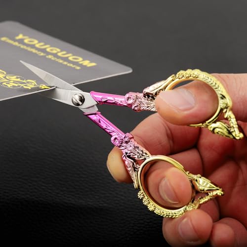 YOUGUOM Sewing Embroidery Scissors – Small Precision Detail Scissor for Craft, Artwork, Needlework Yarn, Handicraft DIY Tool, Thread Snips, 4.6in Pink Cute Bird Shears