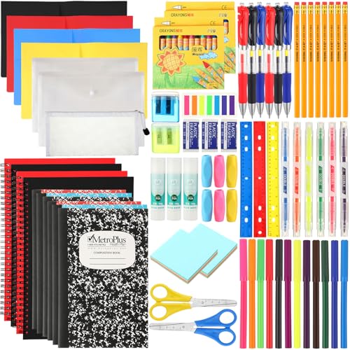 Gilprop 2 Set School Supply Kit 88 Pcs Back to School Supplies for Students School Essential Supplies Bundle Kit Include Pencil Notebook Ruler Glue Scissor Sticky Note Eraser Pencil Sharpener