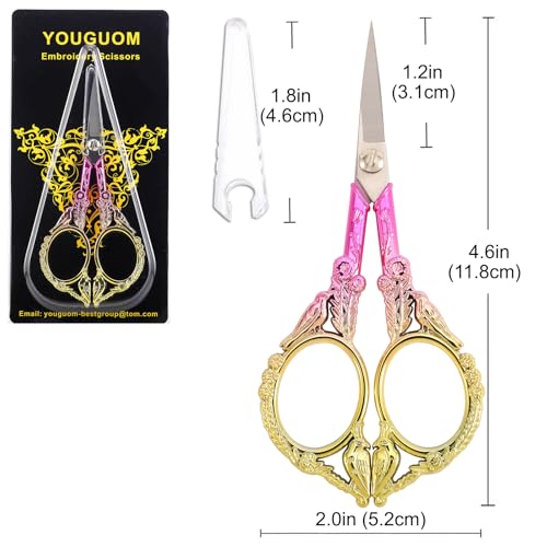 YOUGUOM Sewing Embroidery Scissors – Small Precision Detail Scissor for Craft, Artwork, Needlework Yarn, Handicraft DIY Tool, Thread Snips, 4.6in Pink Cute Bird Shears