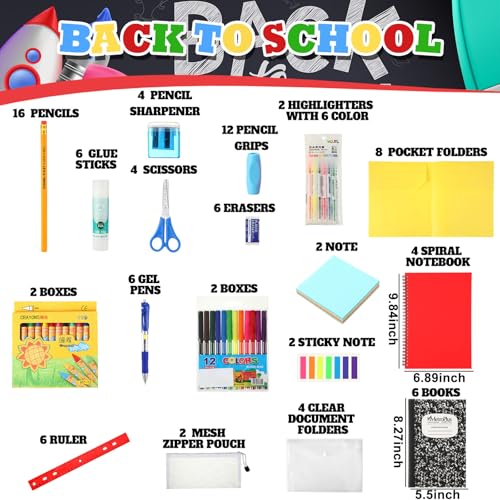 Gilprop 2 Set School Supply Kit 88 Pcs Back to School Supplies for Students School Essential Supplies Bundle Kit Include Pencil Notebook Ruler Glue Scissor Sticky Note Eraser Pencil Sharpener