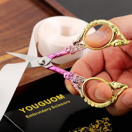 YOUGUOM Sewing Embroidery Scissors – Small Precision Detail Scissor for Craft, Artwork, Needlework Yarn, Handicraft DIY Tool, Thread Snips, 4.6in Pink Cute Bird Shears