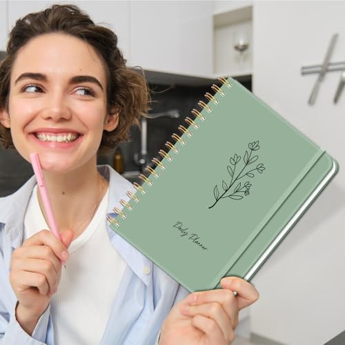 Undated Daily Planner With Hourly Schedule, To Do List Spiral Notebook, Easily Organize Your Work Tasks And Appointments, Perfect School Or Office Supplies For Organizing & Planning, 7.5"x10", Green